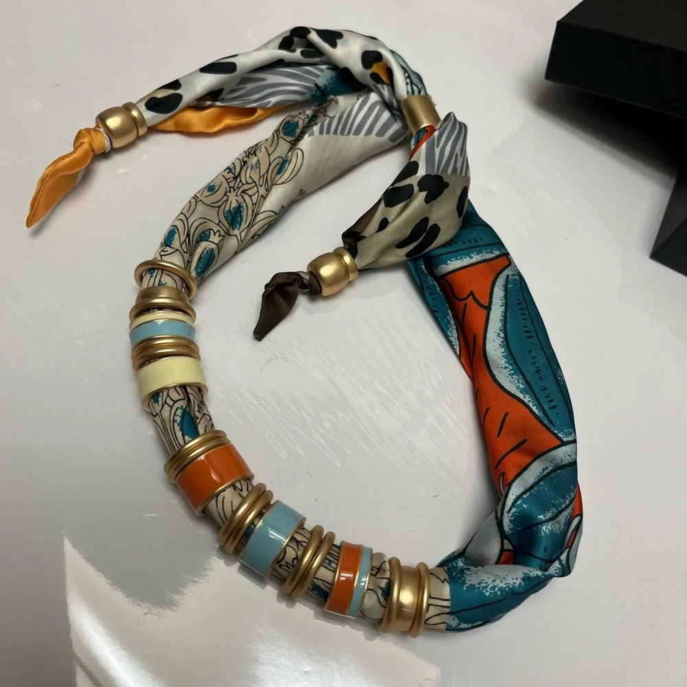 NWT ⚜️🧡💙⚜️ Piper K Adjustable Satin Scarf Necklace